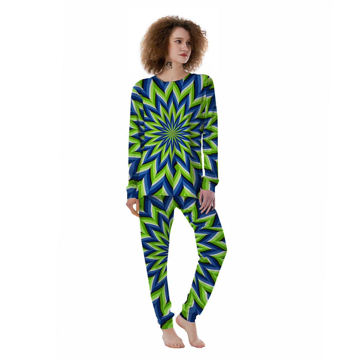 Moving Illusion Optical Green Flower Women's Pajamas-grizzshop