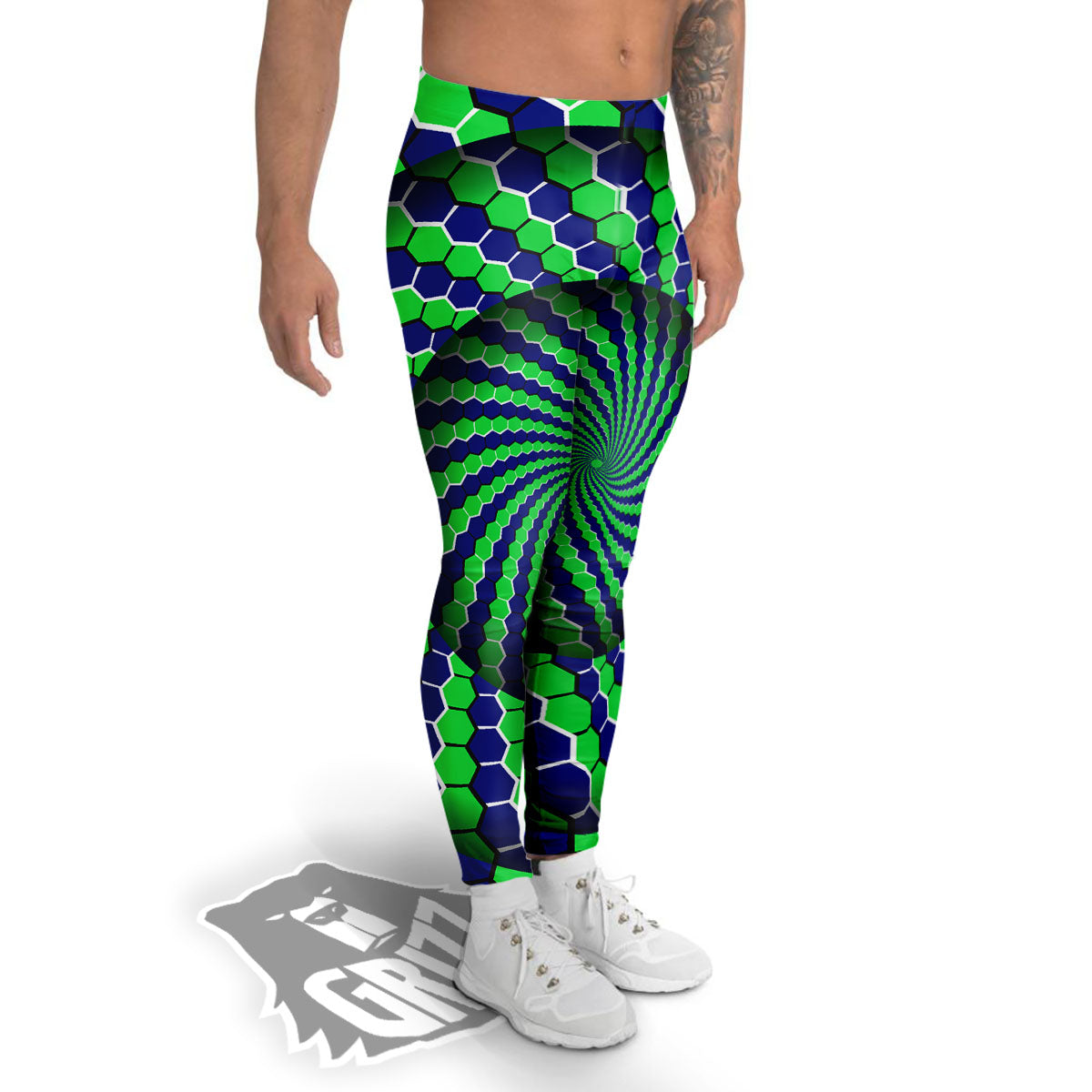 Moving Illusion Optical Green Hive Men's Leggings-grizzshop