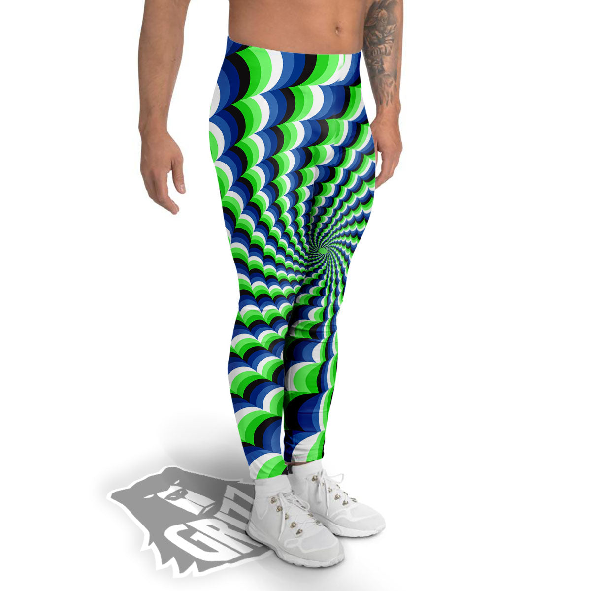 Moving Illusion Optical Green Men's Leggings-grizzshop