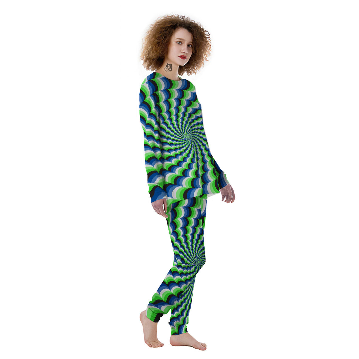 Moving Illusion Optical Green Women's Pajamas-grizzshop