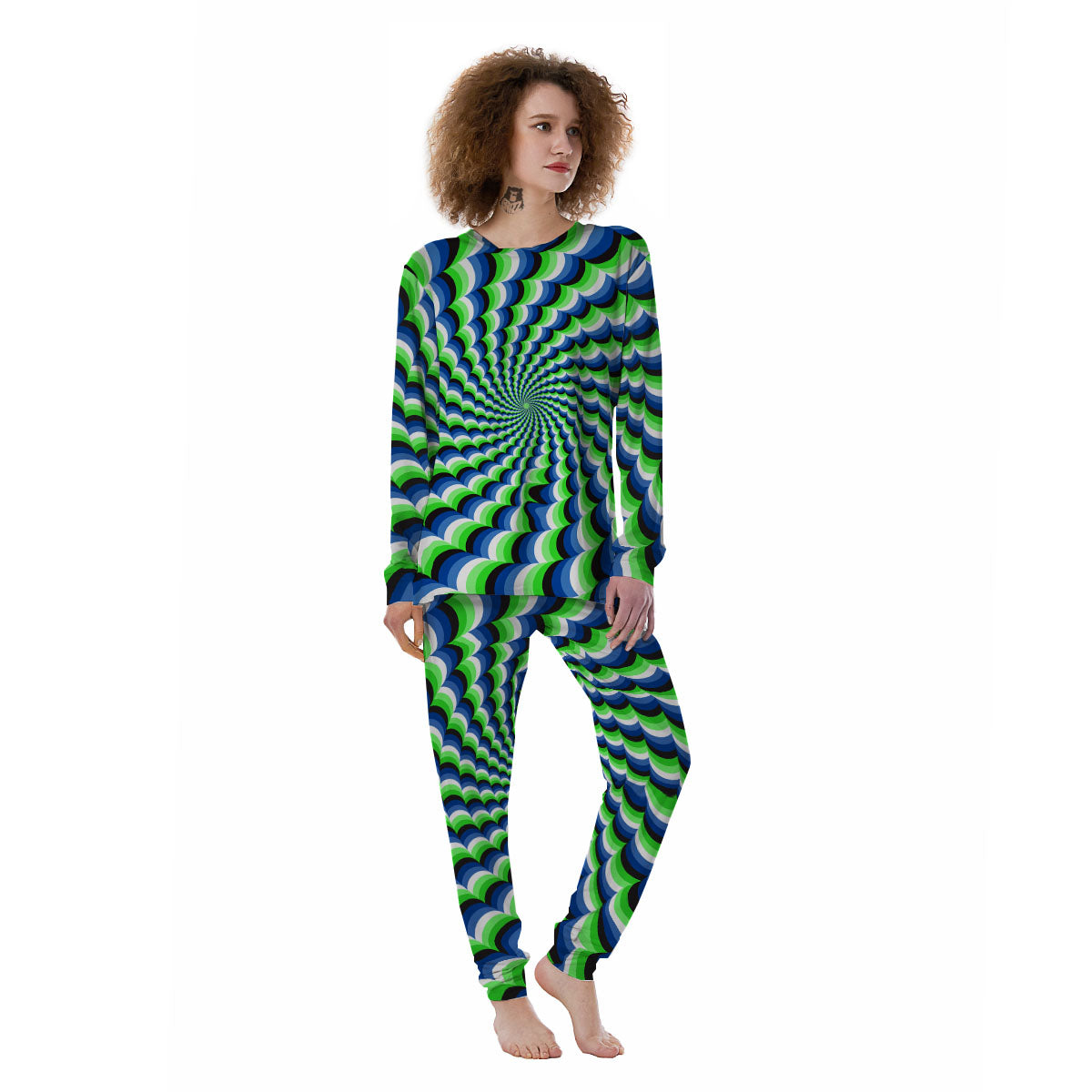 Moving Illusion Optical Green Women's Pajamas-grizzshop