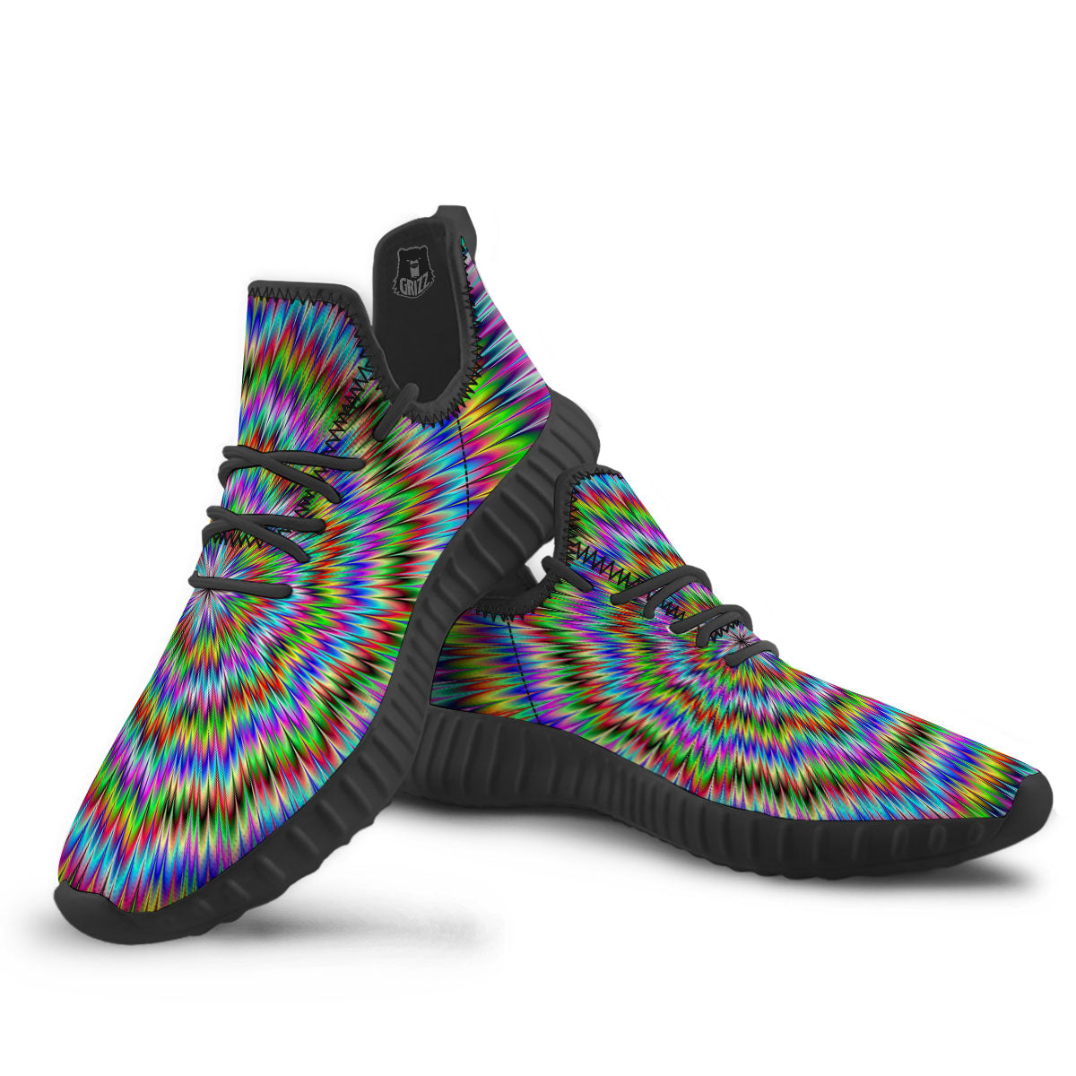 Moving Optical Illusion Abstract Dizzy Black Walking Shoes-grizzshop