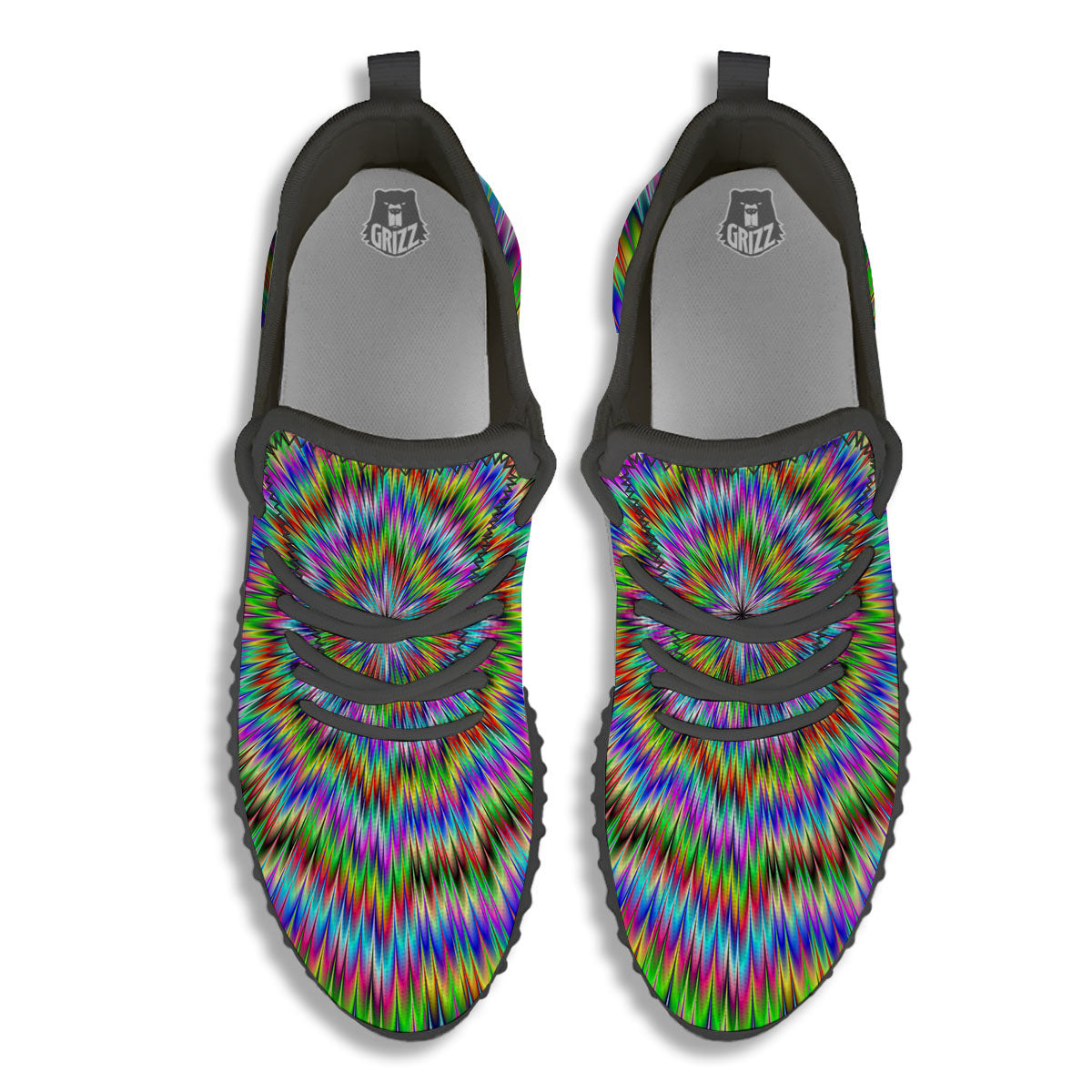 Moving Optical Illusion Abstract Dizzy Black Walking Shoes-grizzshop