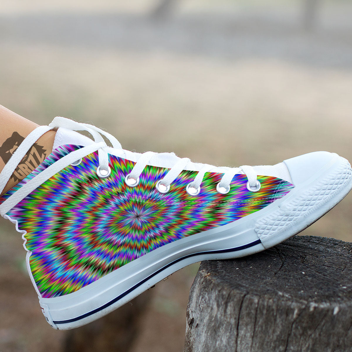 Moving Optical Illusion Abstract Dizzy White High Top Shoes-grizzshop