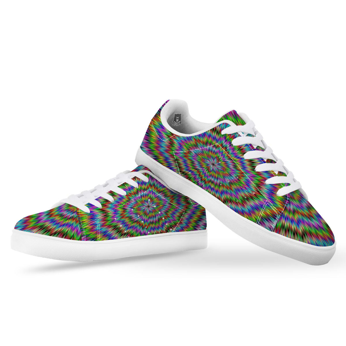 Moving Optical Illusion Abstract Dizzy White Low Top Sneakers-grizzshop