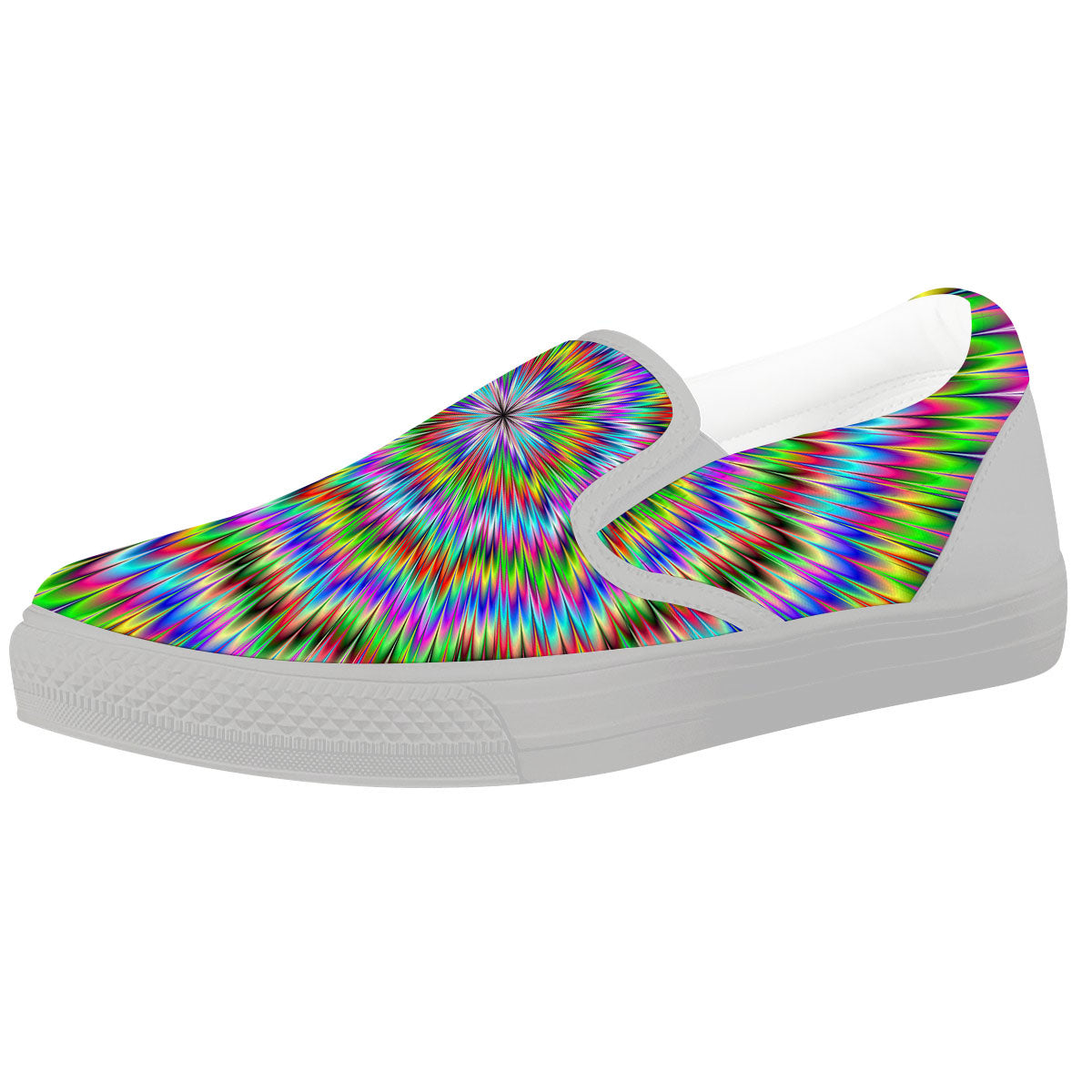 Moving Optical Illusion Abstract Dizzy White Slip On Shoes-grizzshop