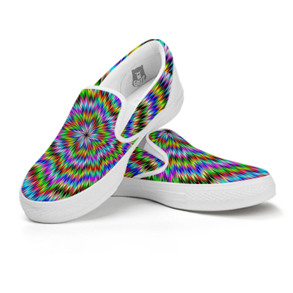 Moving Optical Illusion Abstract Dizzy White Slip On Shoes-grizzshop
