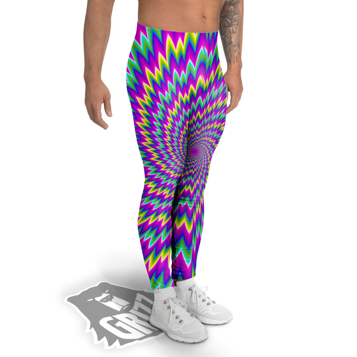 Moving Optical Illusion Abstract Spiral Men's Leggings-grizzshop