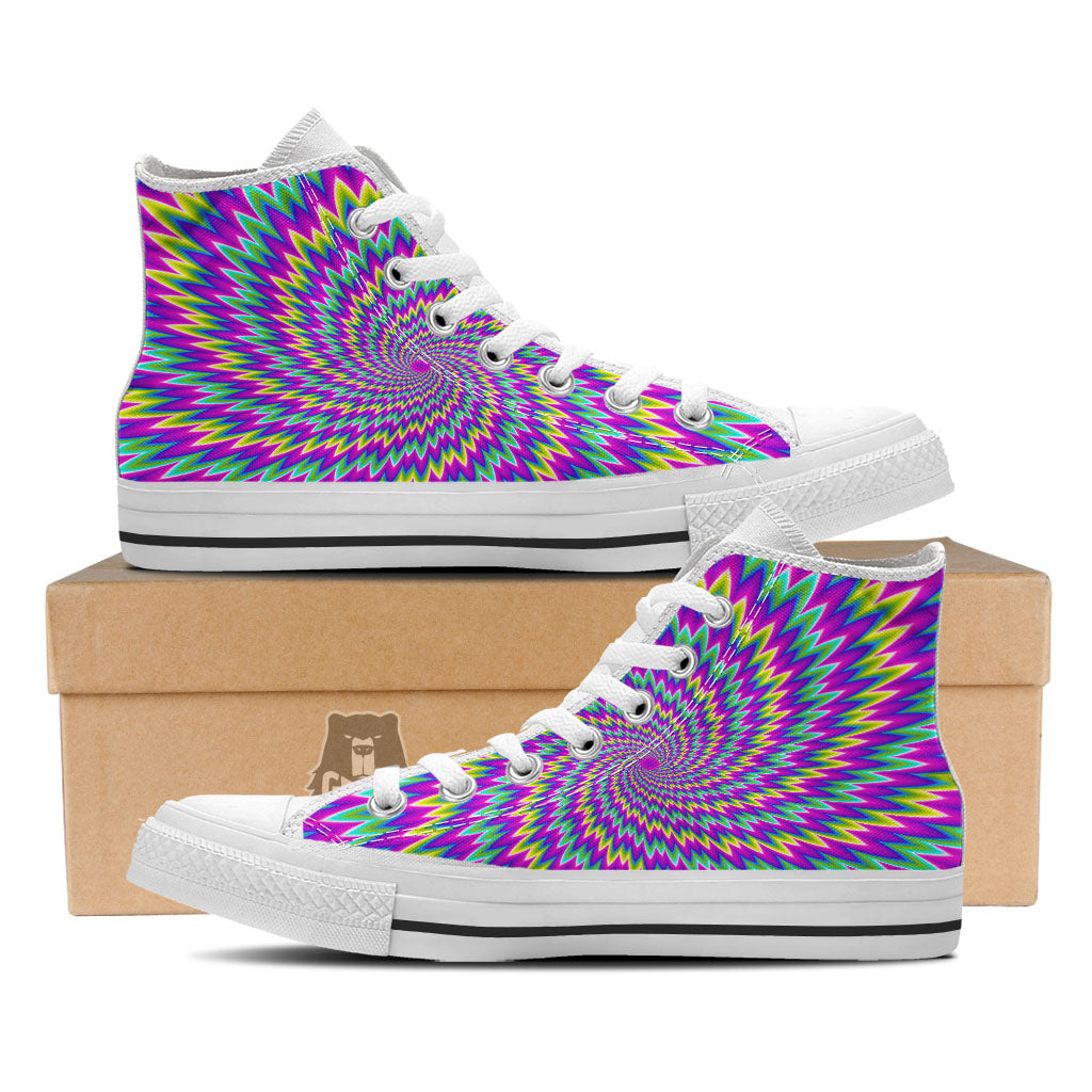 Moving Optical Illusion Abstract Spiral White High Top Shoes-grizzshop