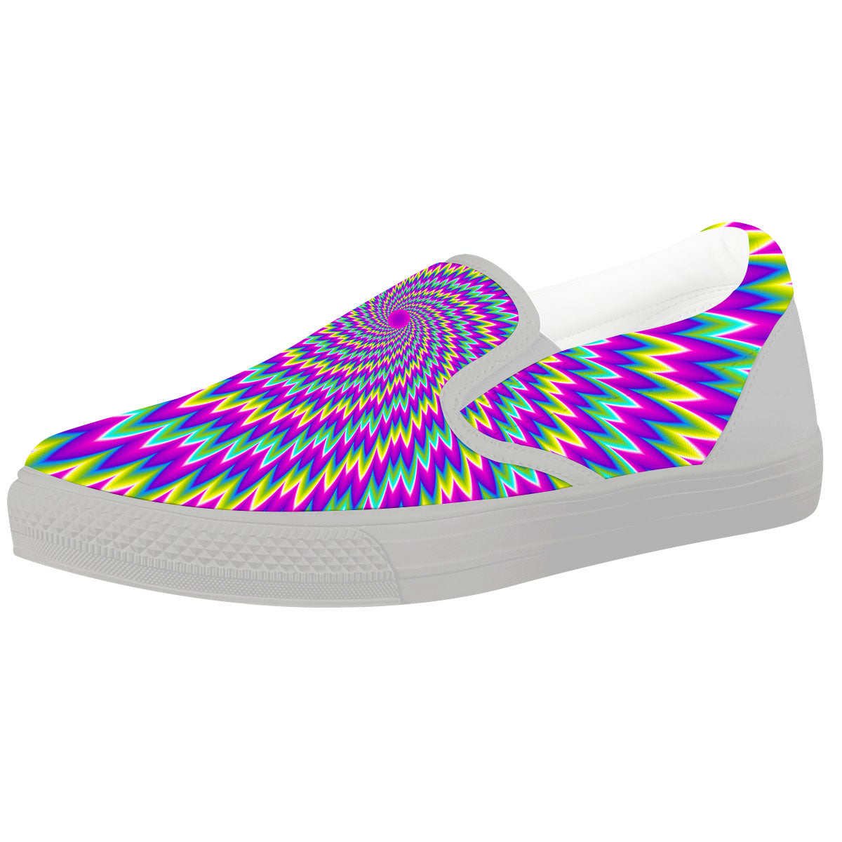 Moving Optical Illusion Abstract Spiral White Slip On Shoes-grizzshop