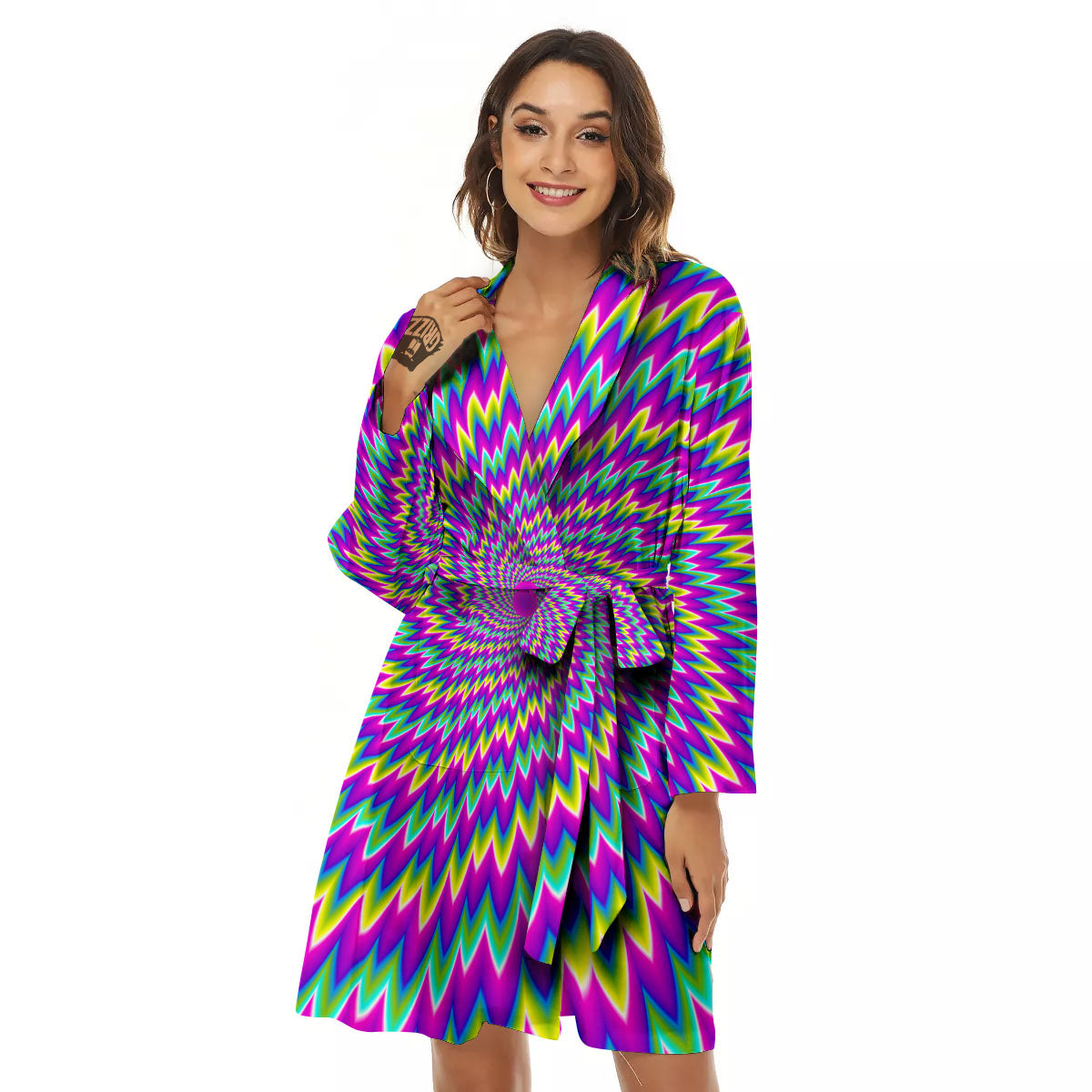 Moving Optical Illusion Abstract Spiral Women's Robe-grizzshop