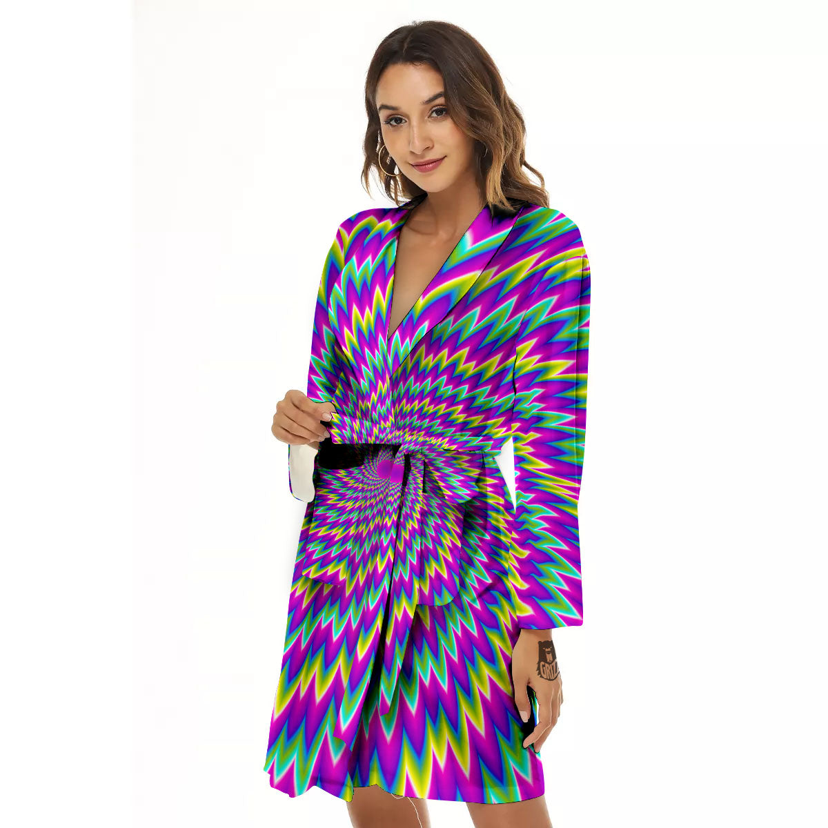 Moving Optical Illusion Abstract Spiral Women's Robe-grizzshop