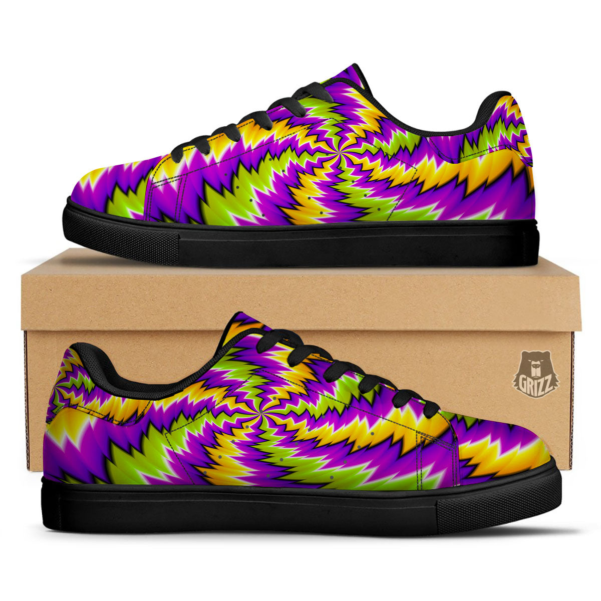 Moving Optical Illusion Dizzy Vortex Black Low Top Sneakers-grizzshop