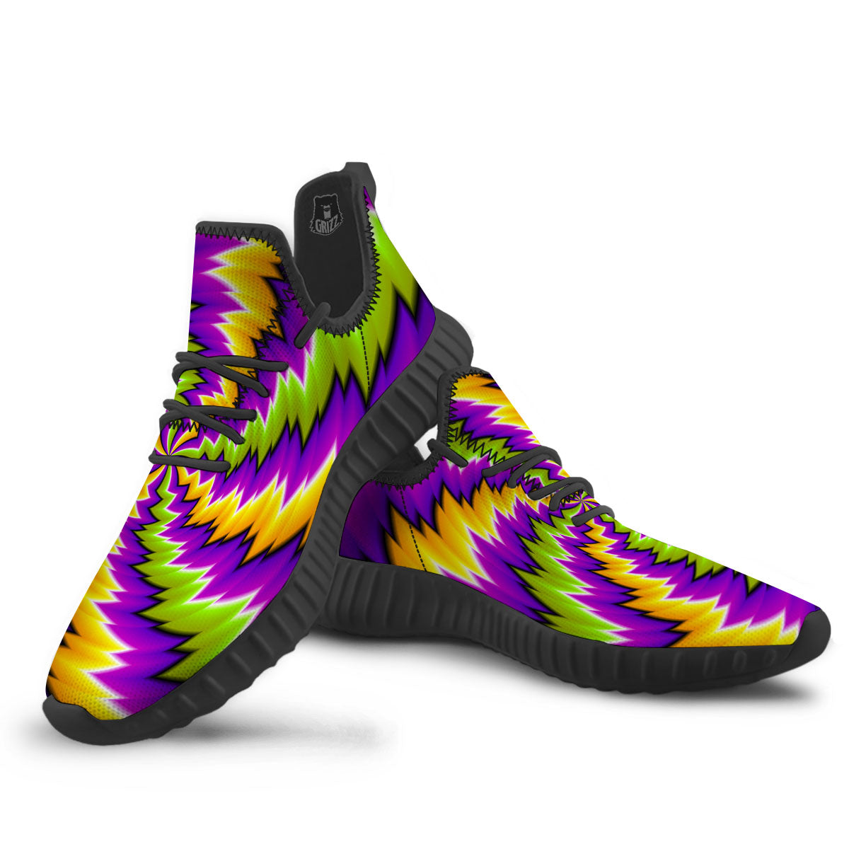 Moving Optical Illusion Dizzy Vortex Black Walking Shoes-grizzshop