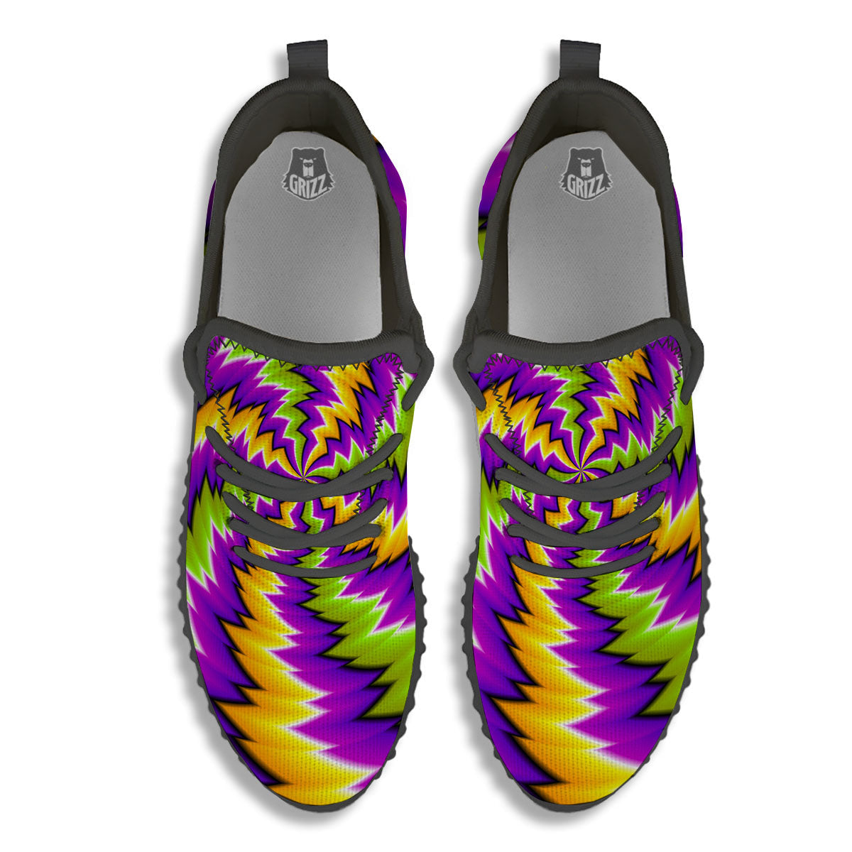 Moving Optical Illusion Dizzy Vortex Black Walking Shoes-grizzshop