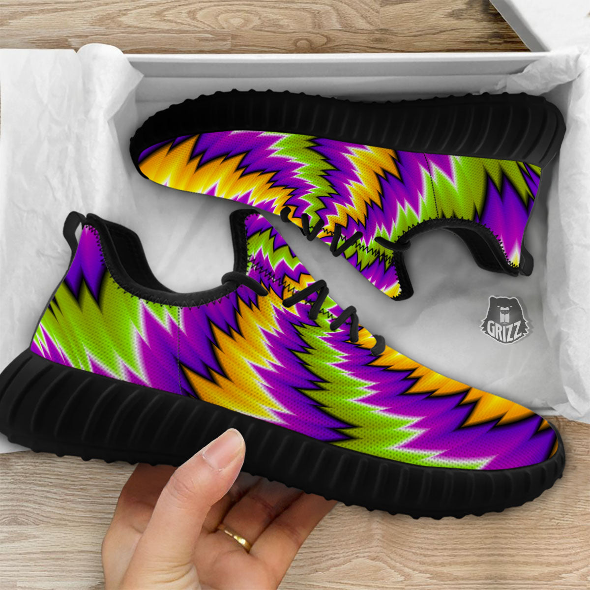 Moving Optical Illusion Dizzy Vortex Black Walking Shoes-grizzshop