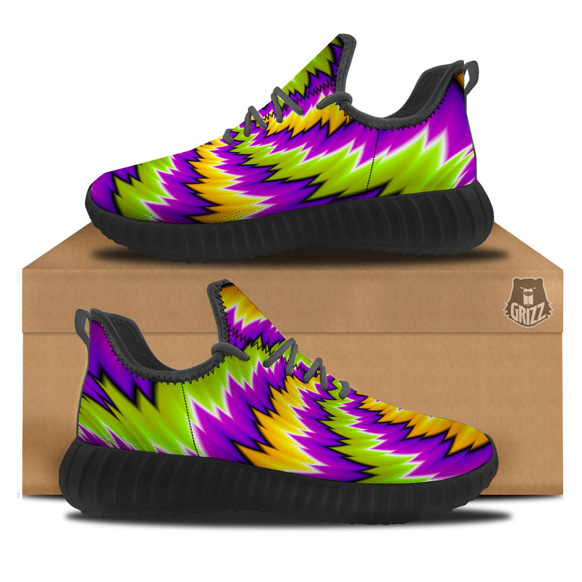 Moving Optical Illusion Dizzy Vortex Black Walking Shoes-grizzshop