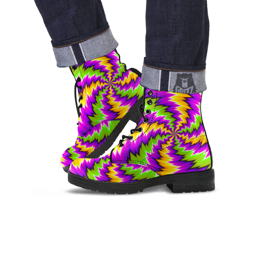 Moving Optical Illusion Dizzy Vortex Leather Boots-grizzshop