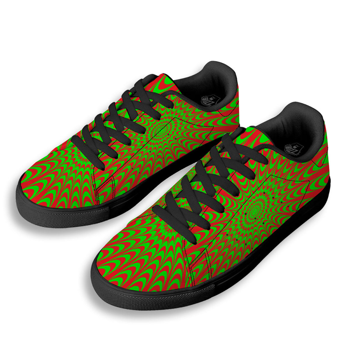 Moving Optical Illusion Green Red Wave Black Low Top Sneakers-grizzshop