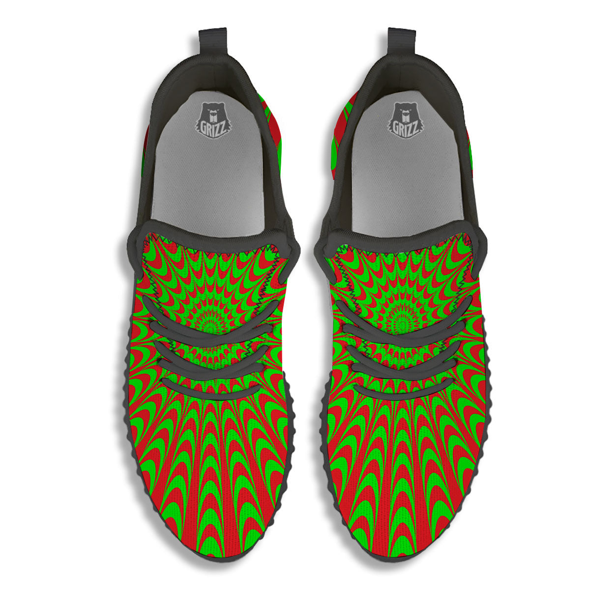 Moving Optical Illusion Green Red Wave Black Walking Shoes-grizzshop