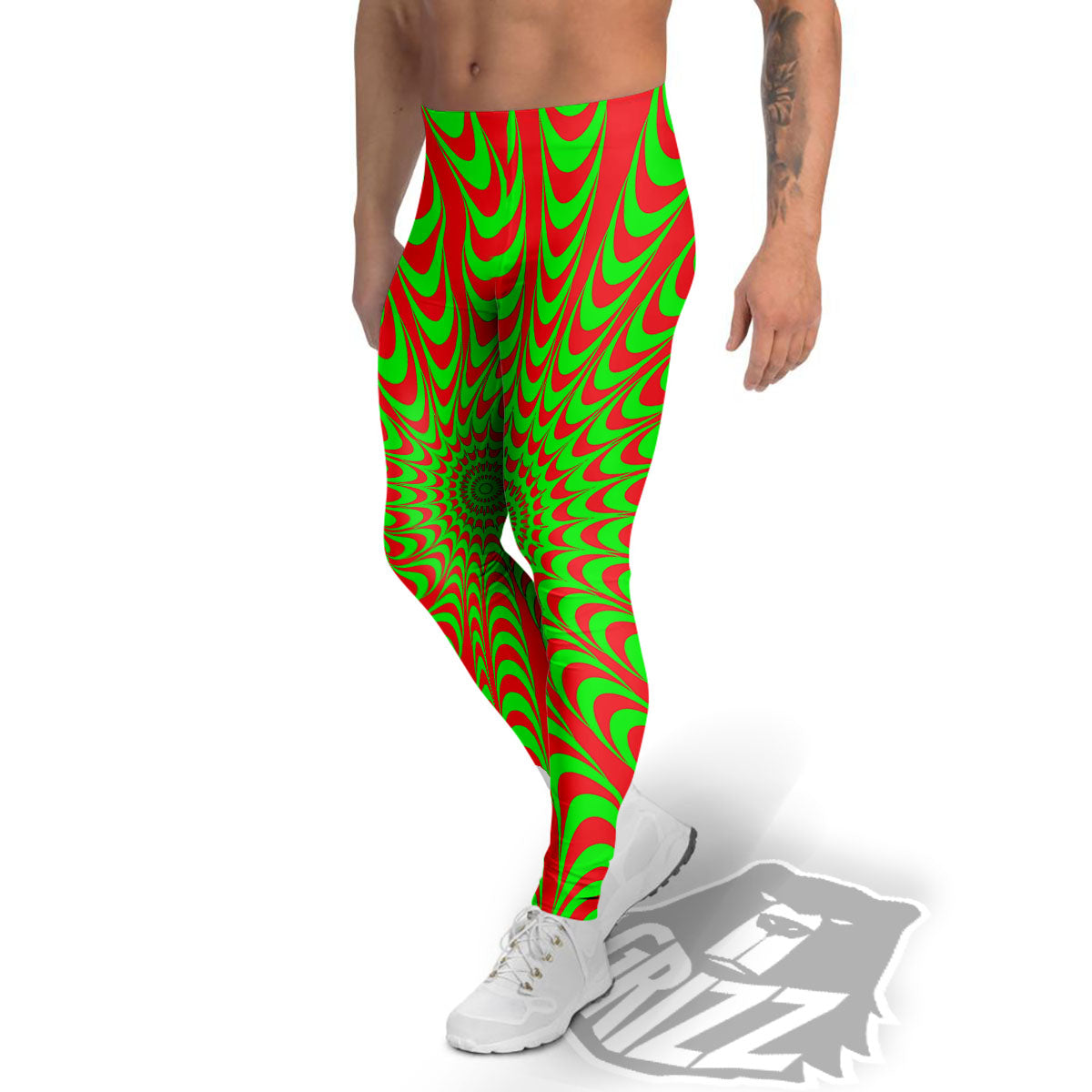 Moving Optical Illusion Green Red Wave Men's Leggings-grizzshop