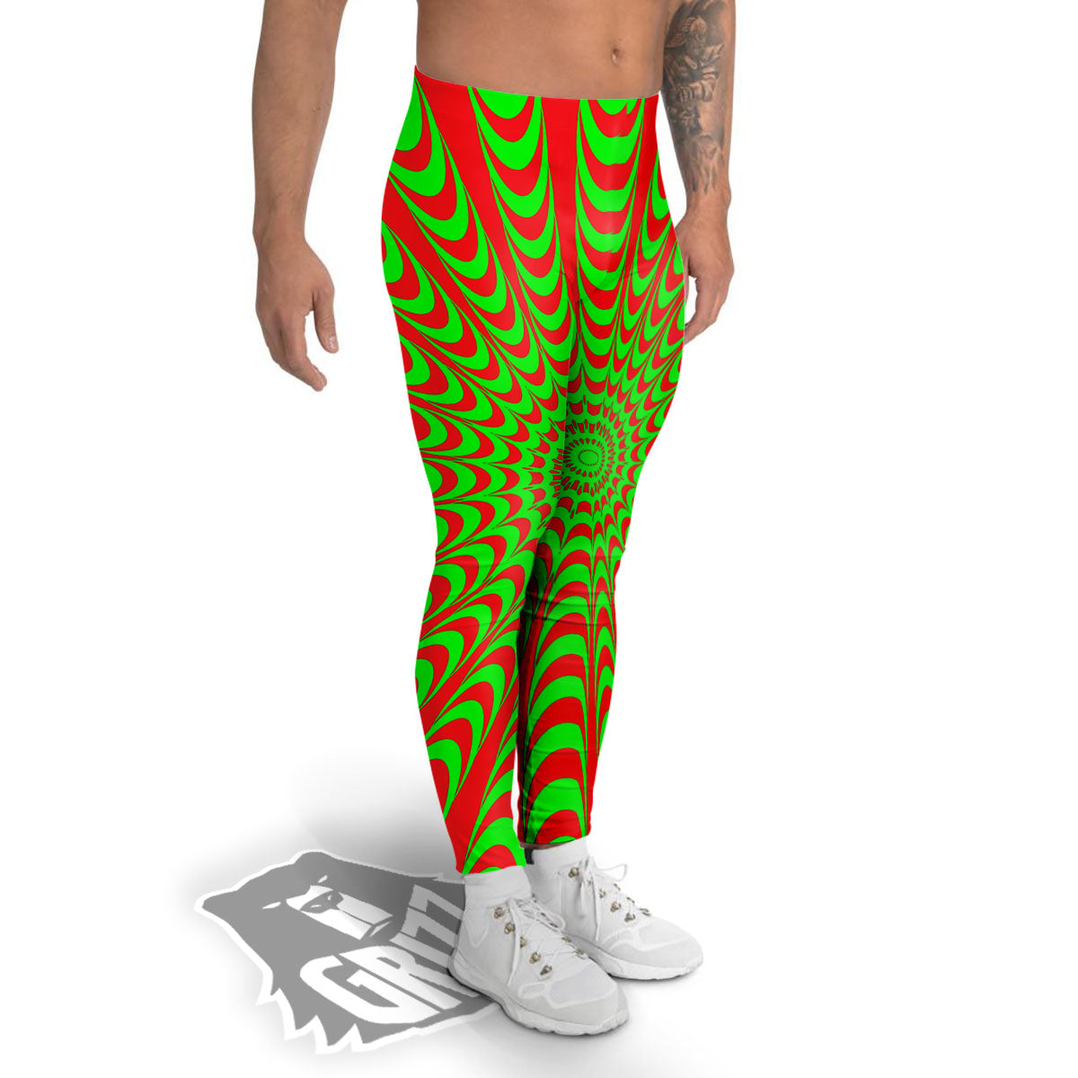 Moving Optical Illusion Green Red Wave Men's Leggings-grizzshop