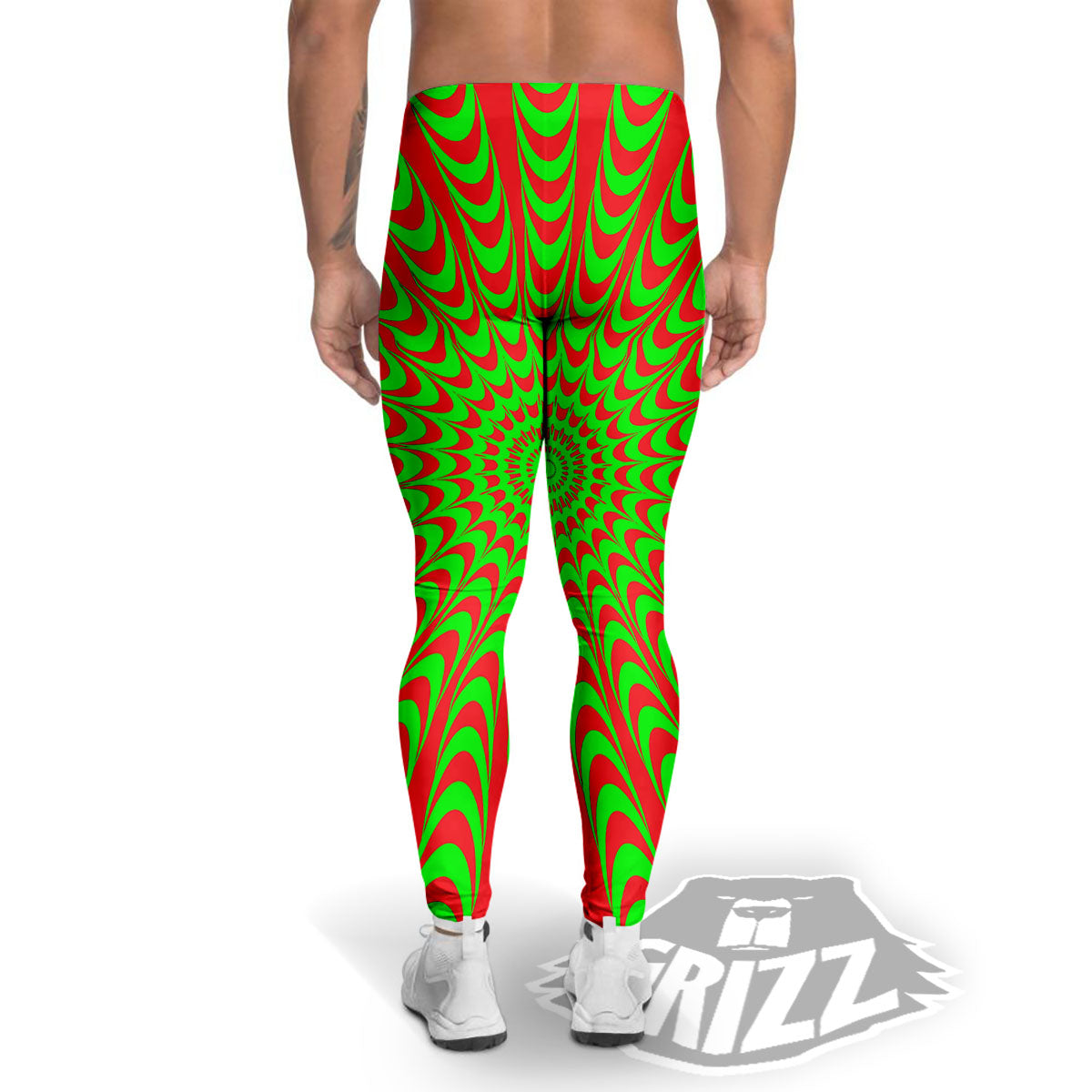 Moving Optical Illusion Green Red Wave Men's Leggings-grizzshop