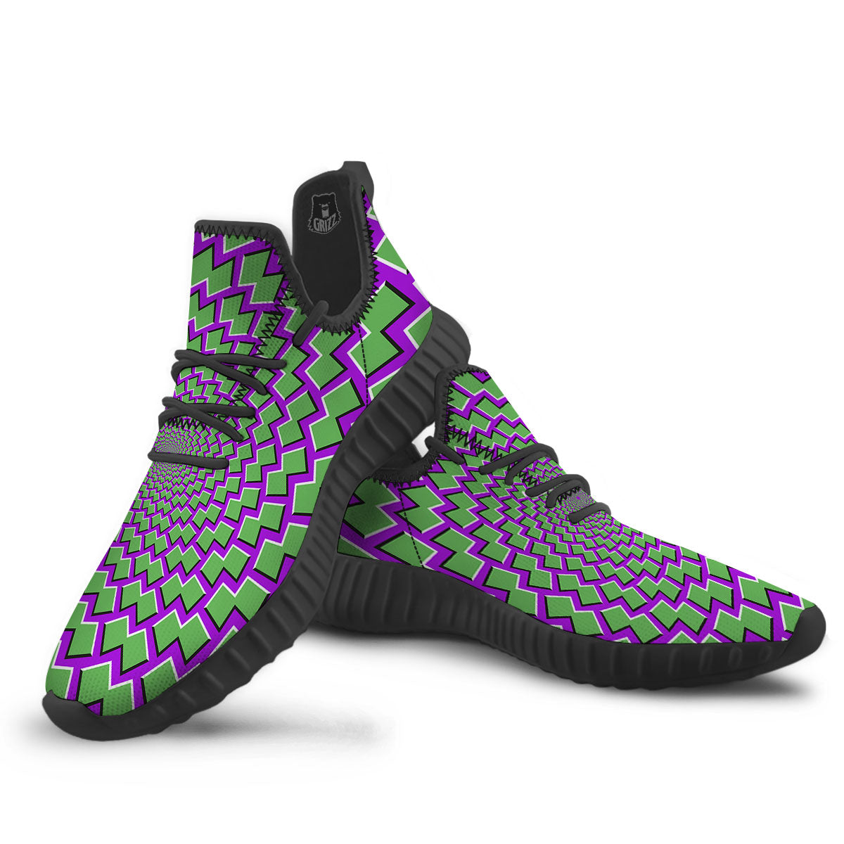 Moving Optical Illusion Green Shapes Black Walking Shoes-grizzshop