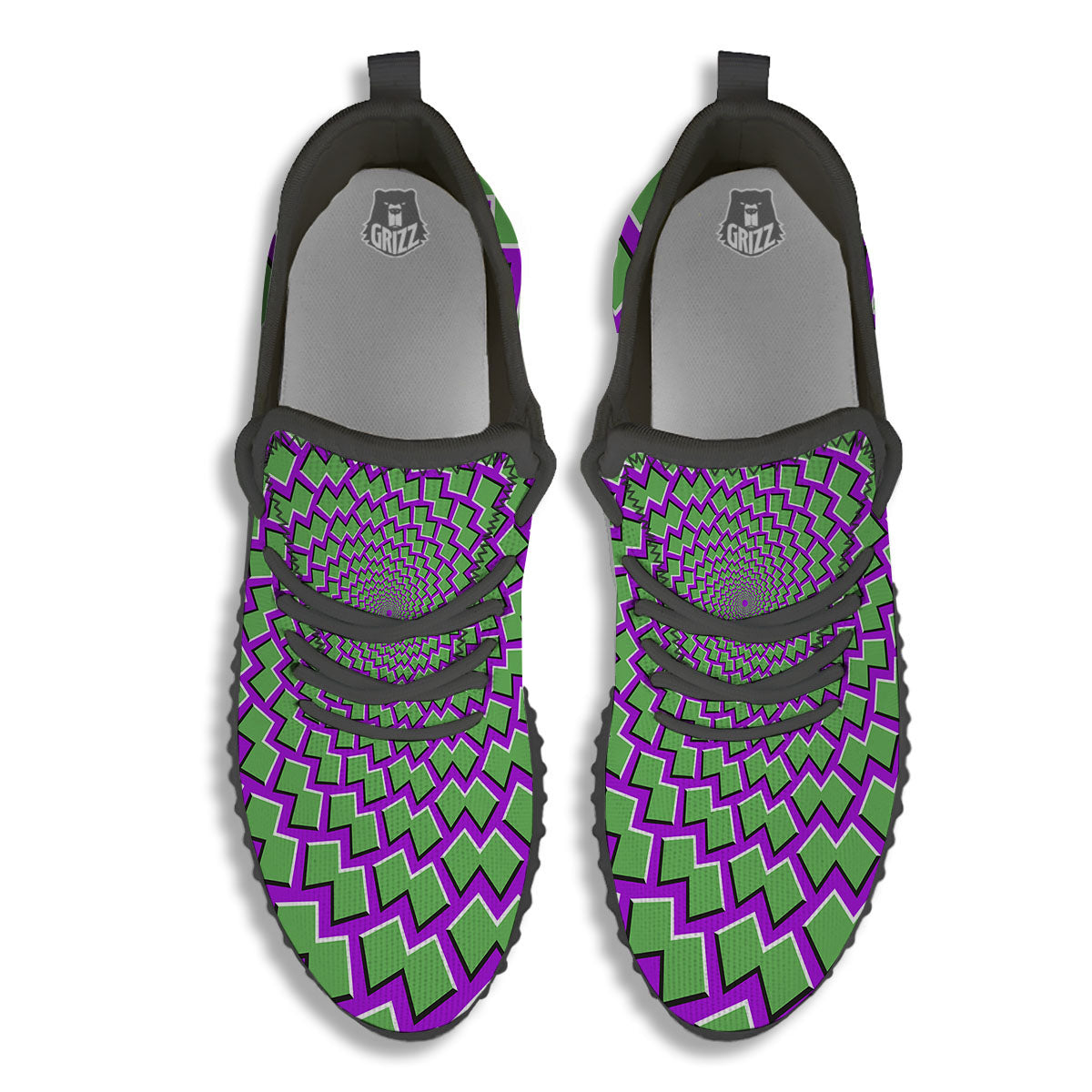 Moving Optical Illusion Green Shapes Black Walking Shoes-grizzshop