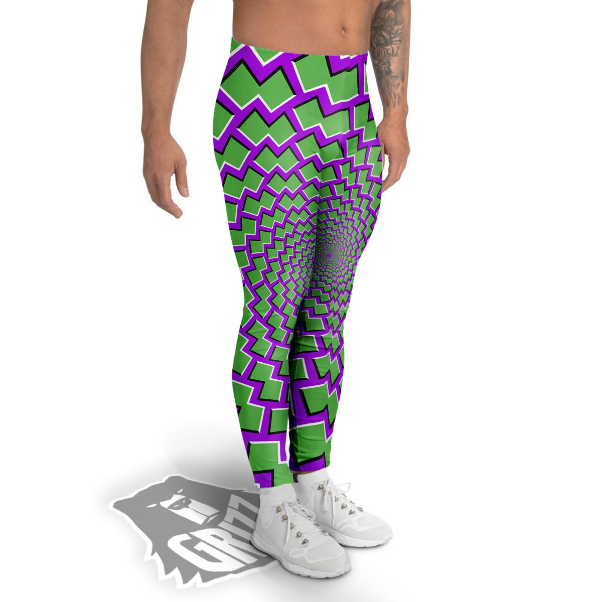 Moving Optical Illusion Green Shapes Men's Leggings-grizzshop