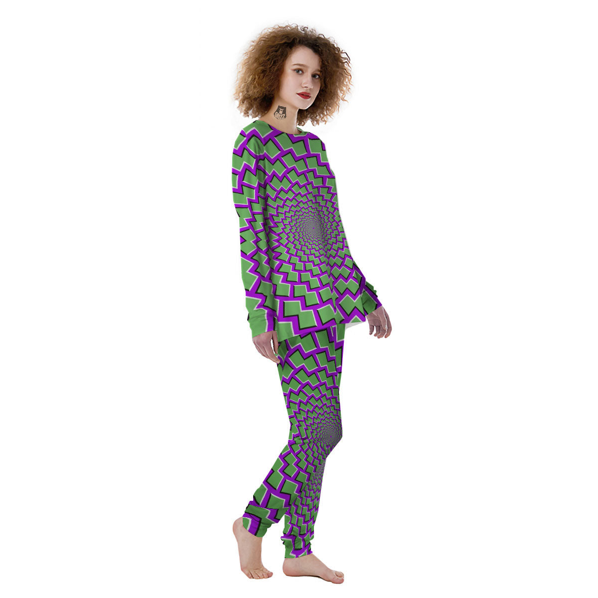 Moving Optical Illusion Green Shapes Women's Pajamas-grizzshop