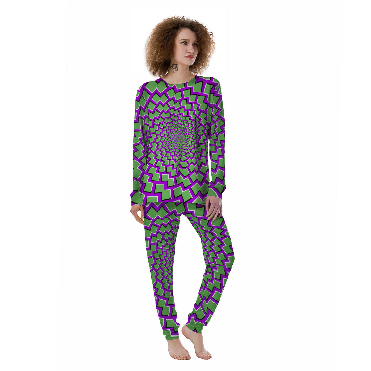 Moving Optical Illusion Green Shapes Women's Pajamas-grizzshop