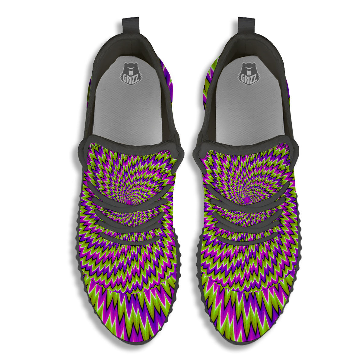 Moving Optical Illusion Green Spiral Black Walking Shoes-grizzshop
