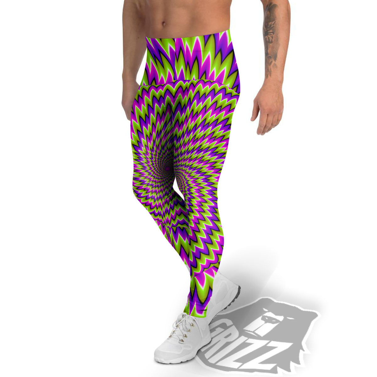 Moving Optical Illusion Green Spiral Men's Leggings-grizzshop