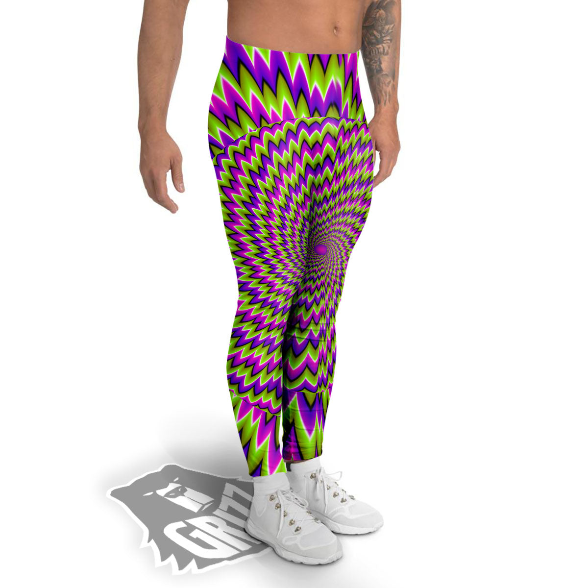 Moving Optical Illusion Green Spiral Men's Leggings-grizzshop