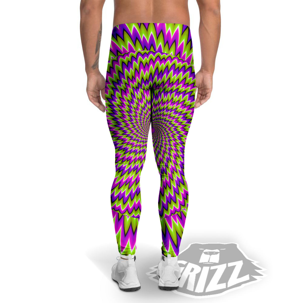 Moving Optical Illusion Green Spiral Men's Leggings-grizzshop