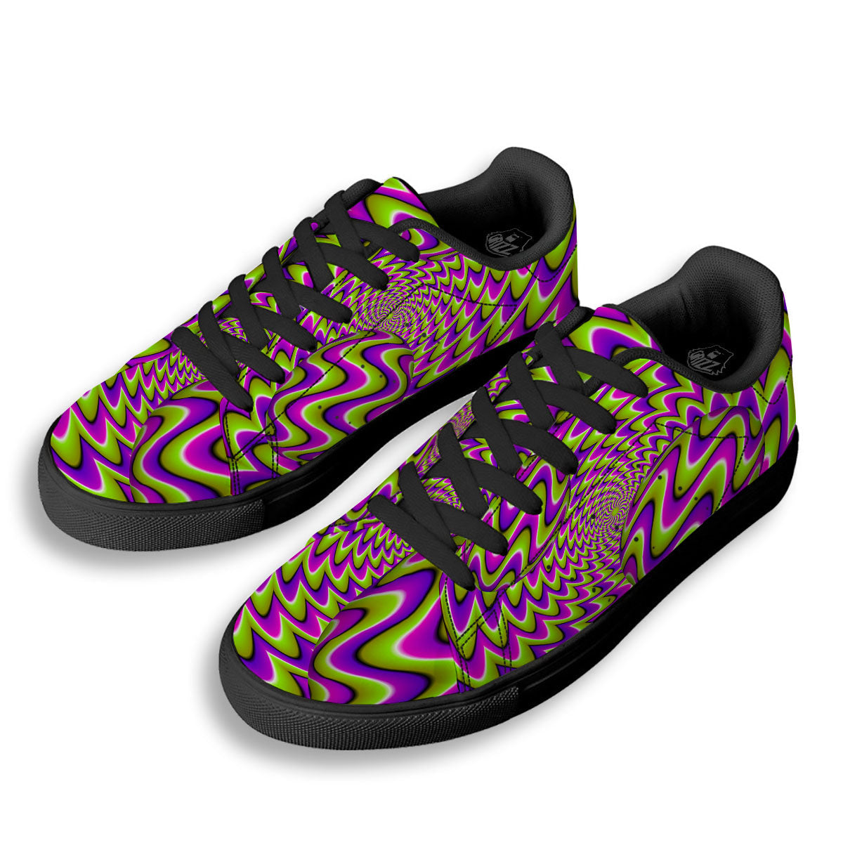 Moving Optical Illusion Green Twisted Black Low Top Sneakers-grizzshop