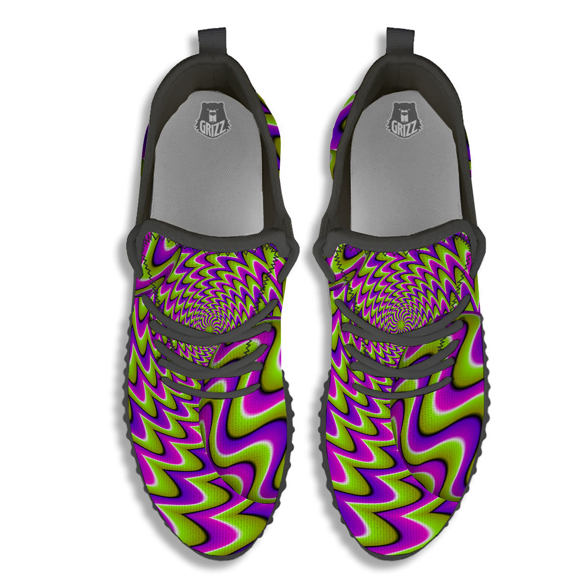 Moving Optical Illusion Green Twisted Black Walking Shoes-grizzshop