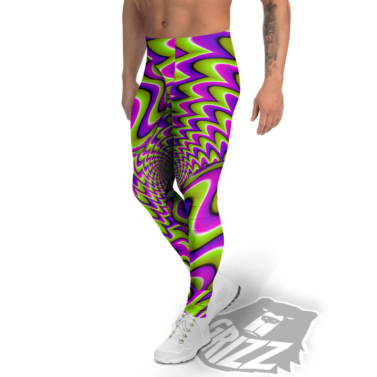 Moving Optical Illusion Green Twisted Men's Leggings-grizzshop