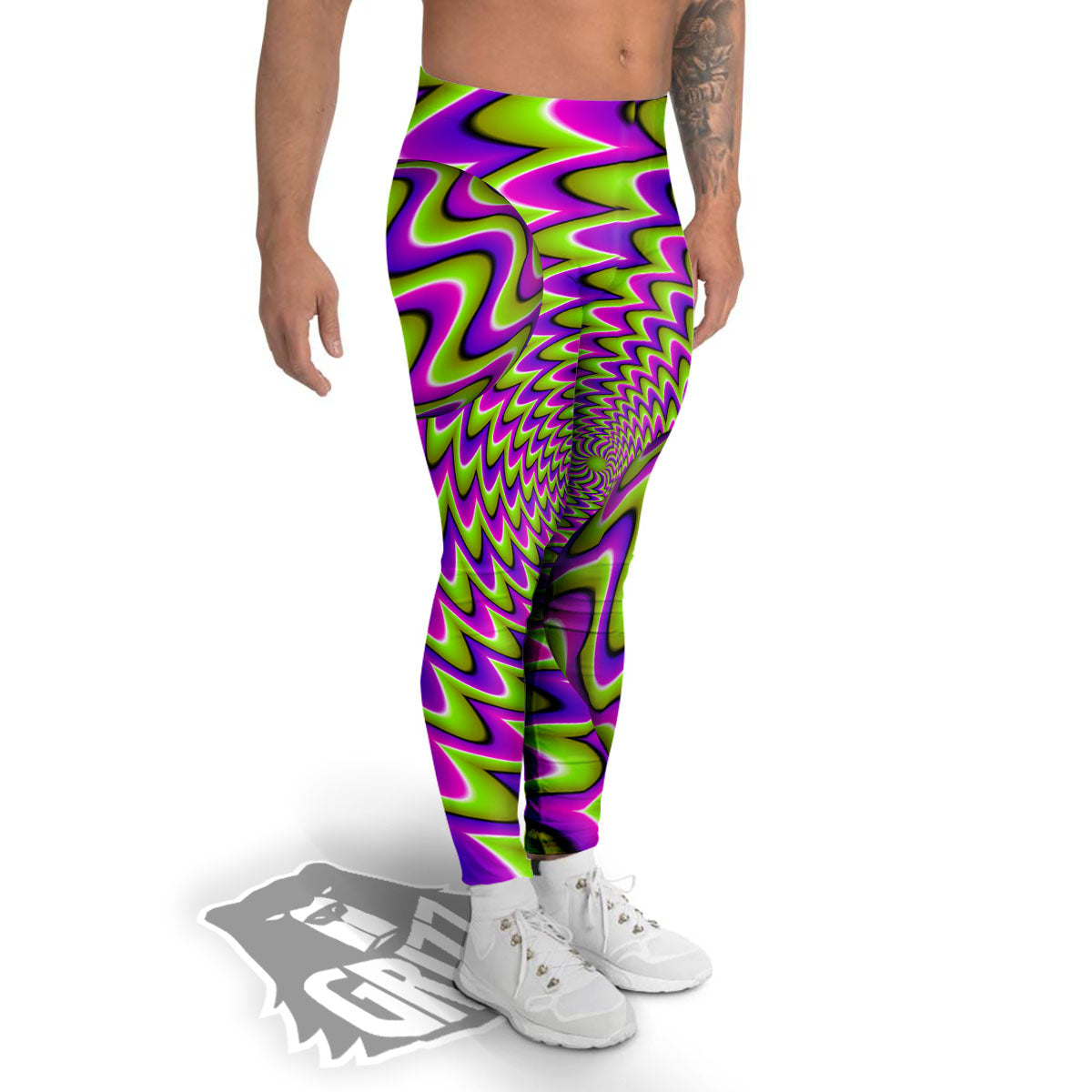 Moving Optical Illusion Green Twisted Men's Leggings-grizzshop