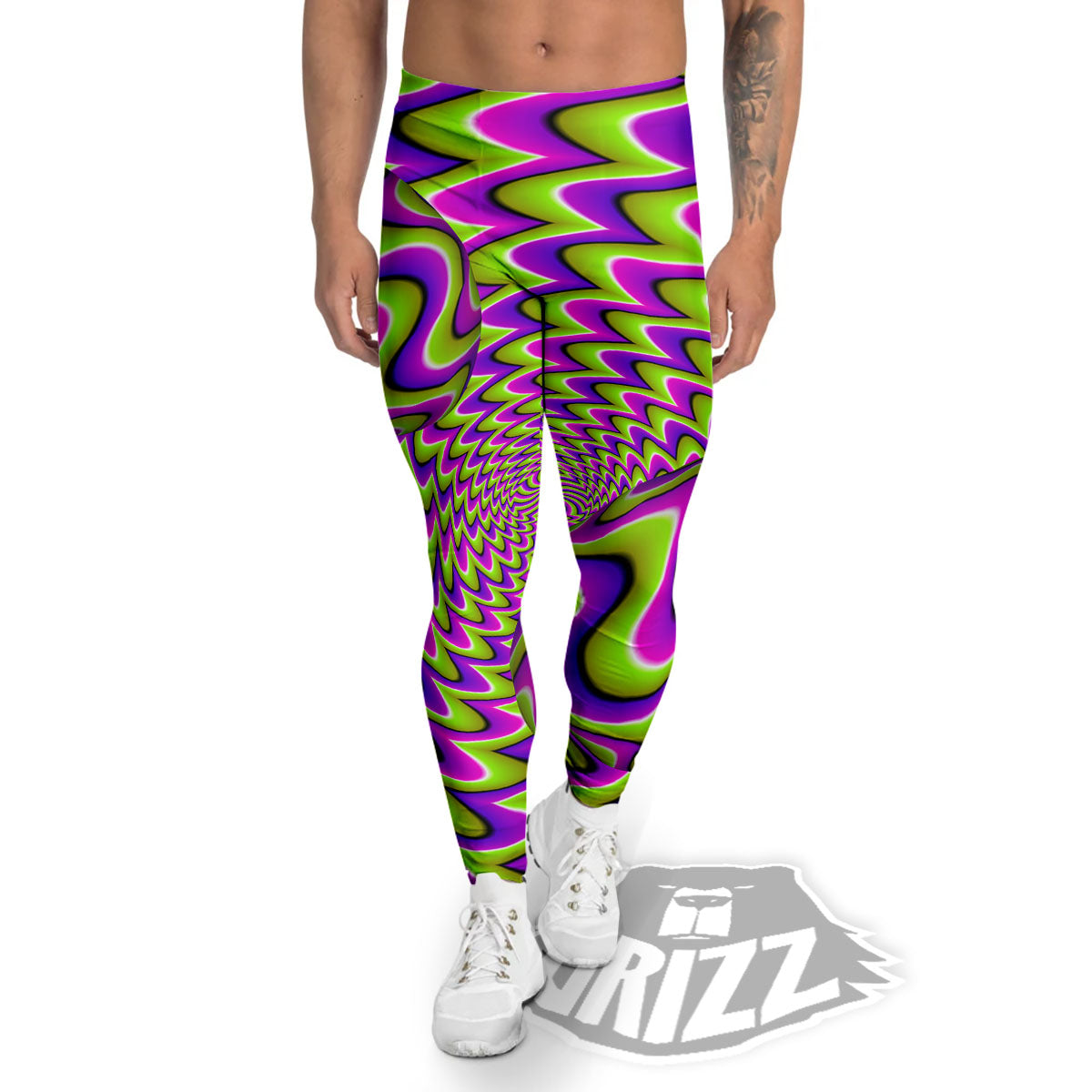 Moving Optical Illusion Green Twisted Men's Leggings-grizzshop