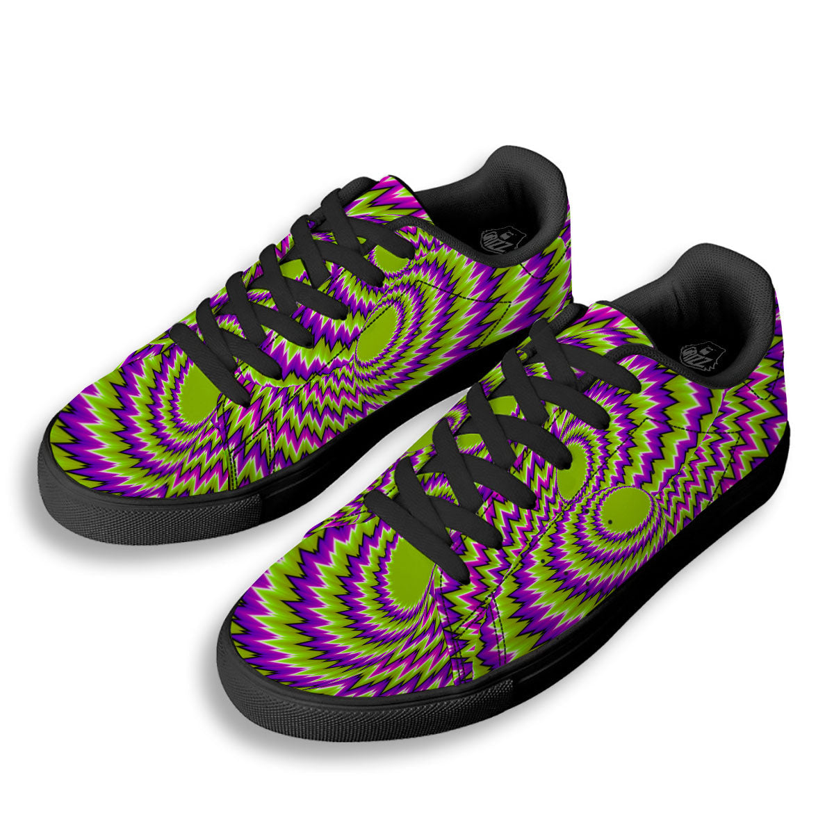 Moving Optical Illusion Green Vortex Black Low Top Sneakers-grizzshop