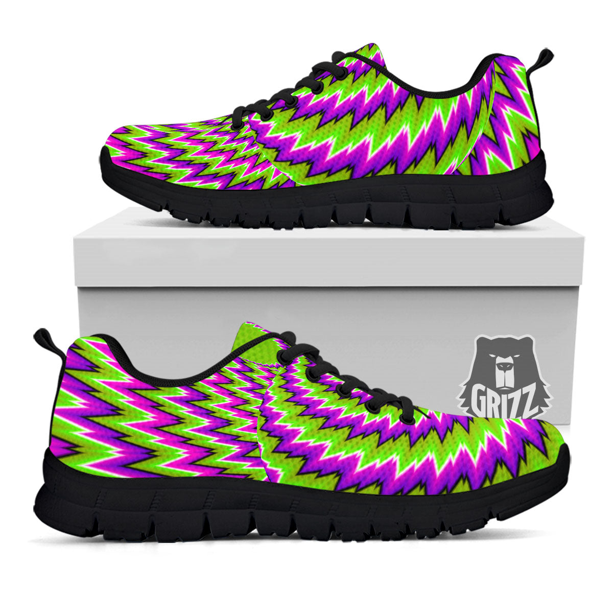 Moving Optical Illusion Green Vortex Black Sneaker-grizzshop