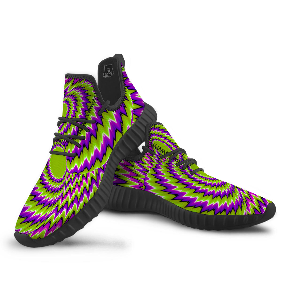 Moving Optical Illusion Green Vortex Black Walking Shoes-grizzshop