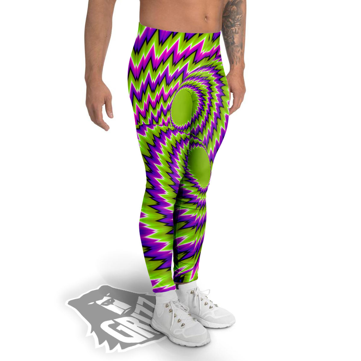 Moving Optical Illusion Green Vortex Men's Leggings-grizzshop