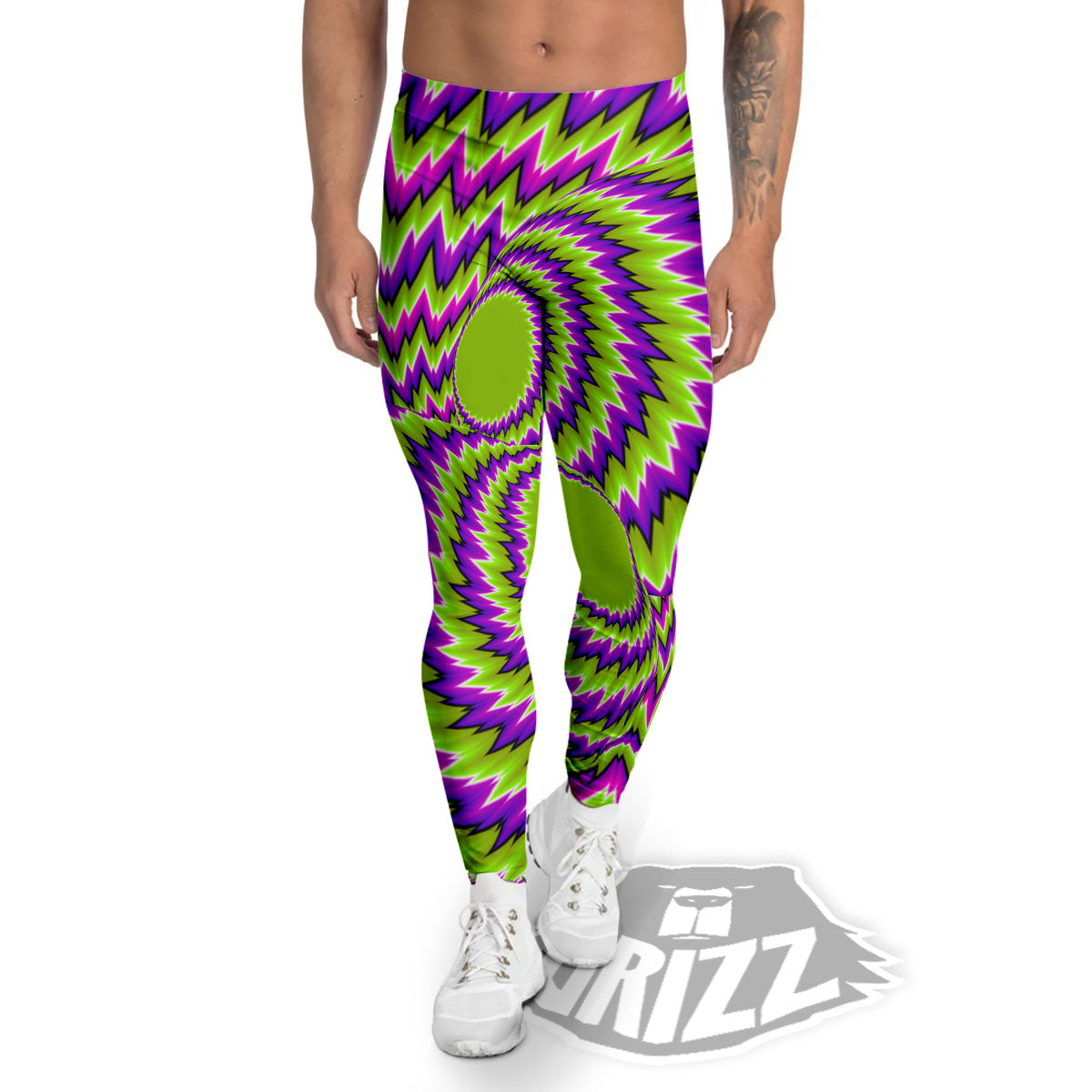 Moving Optical Illusion Green Vortex Men's Leggings-grizzshop