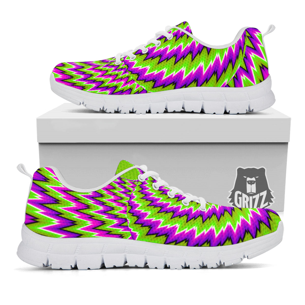 Moving Optical Illusion Green Vortex White Sneaker-grizzshop