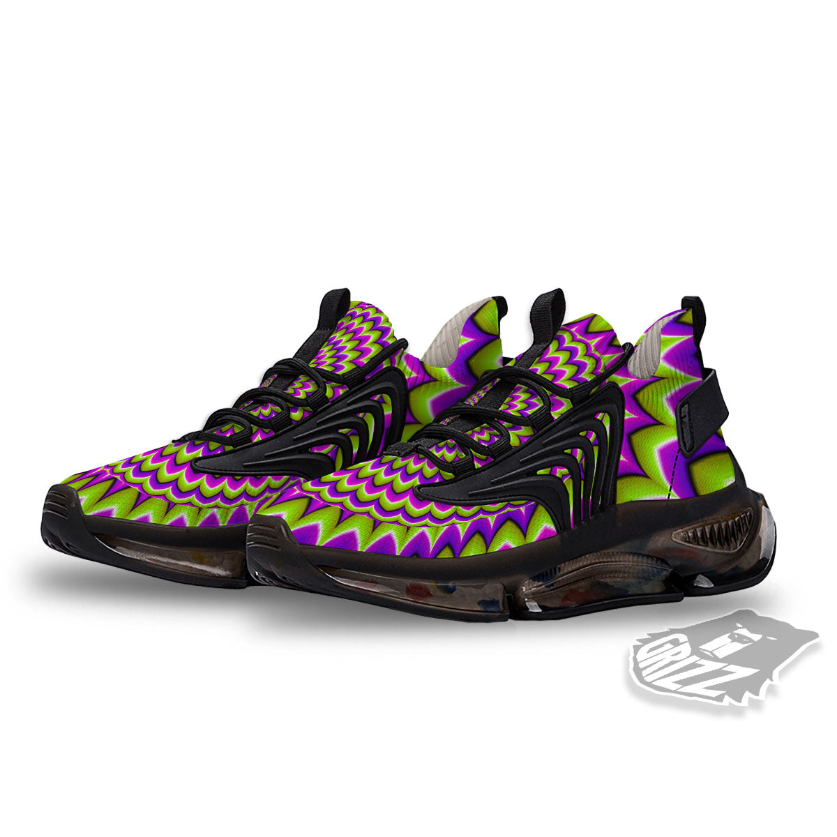 Moving Optical Illusion Spiky Spiral Black Gym Shoes-grizzshop