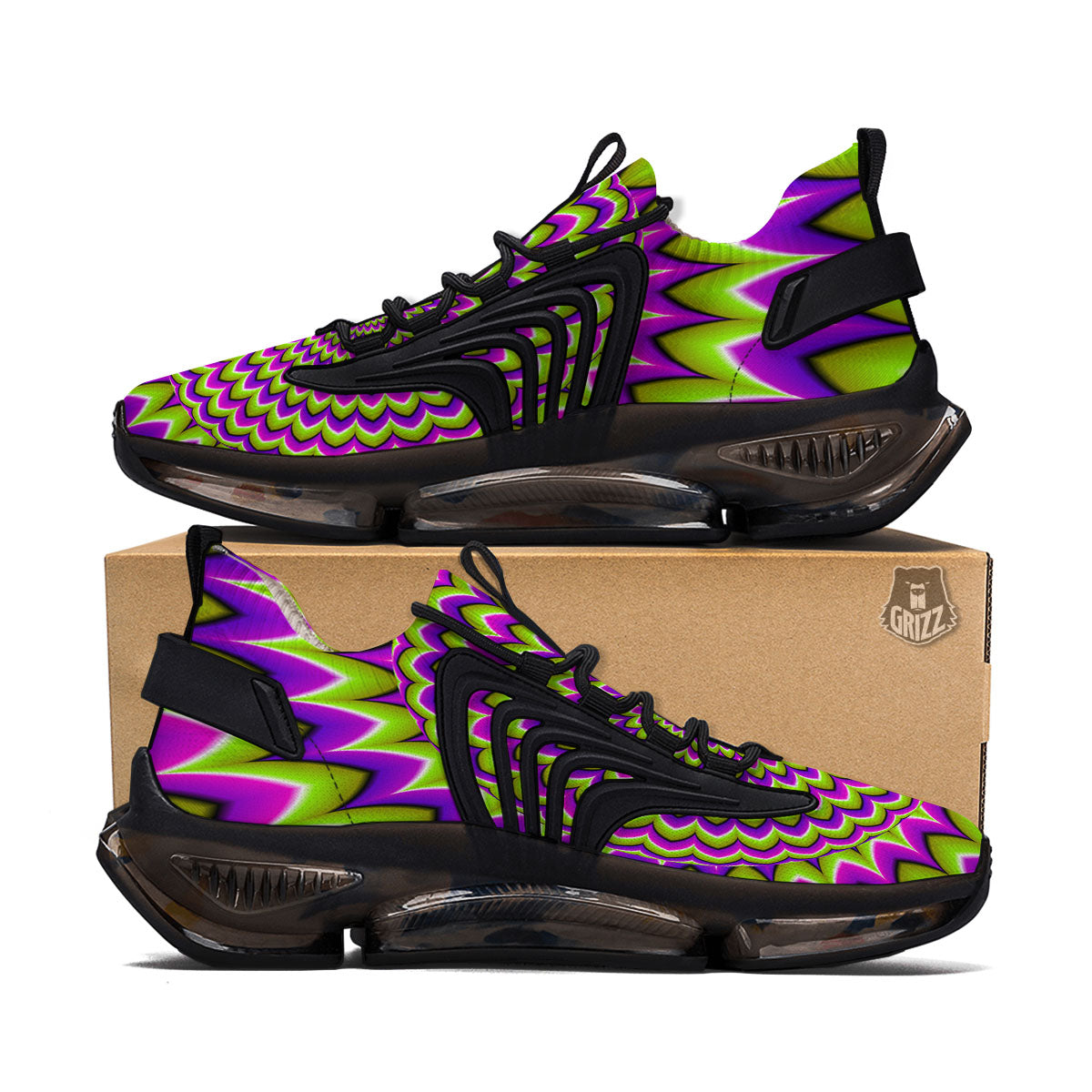 Moving Optical Illusion Spiky Spiral Black Gym Shoes-grizzshop