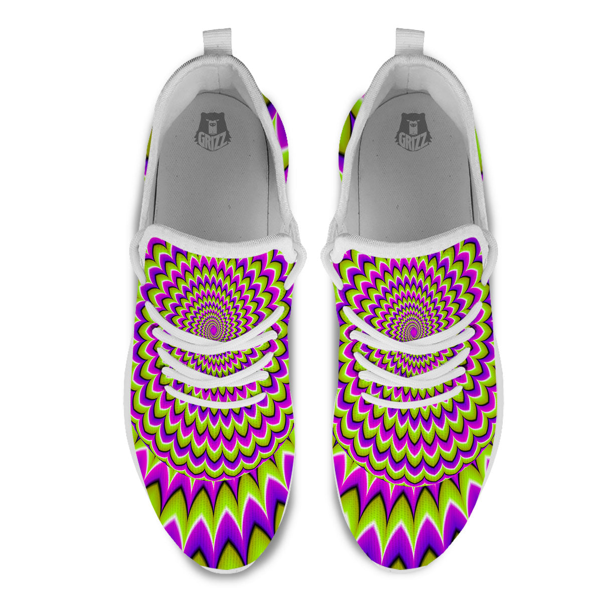 Moving Optical Illusion Spiky Spiral White Athletic Shoes-grizzshop